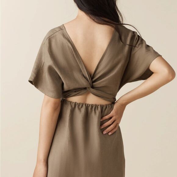 Vetta The Convertible Wrap Mini Dress Olive Green Linen Blend Womens Size M - Picture 2 of 8